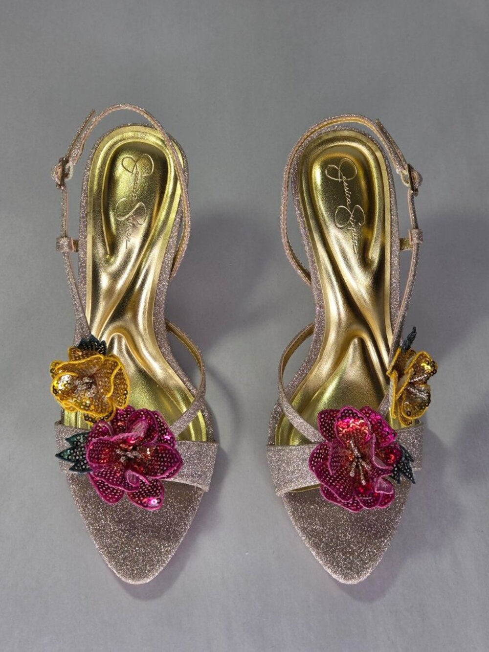 Jessica Simpson Nivory 3D Floral Embellished Sandals (Gold) - Size 7.5 M - Picture 3 of 10